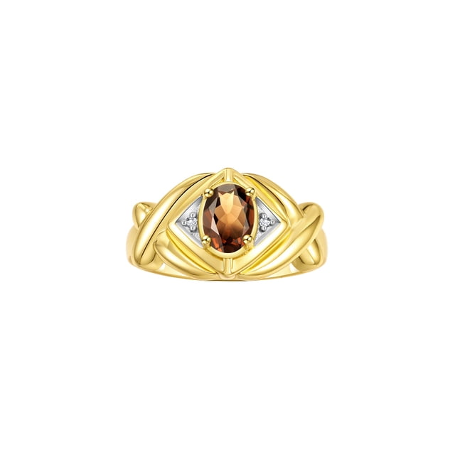 RYLOS Bagues pour Femmes Bague en Or Jaune 14K XOXO Câlins et Baisers Bague Pierre Précieuse 7X5MM et Diamant Juin Quartz Fumé Bijoux Taille 10