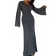 thumbnail image 1 of Vestido con cordones Otoño Largo Estilo casual Mujer Traje de vacaciones simple Kuymtek Gris oscuro T M para Mujer, 1 of 6