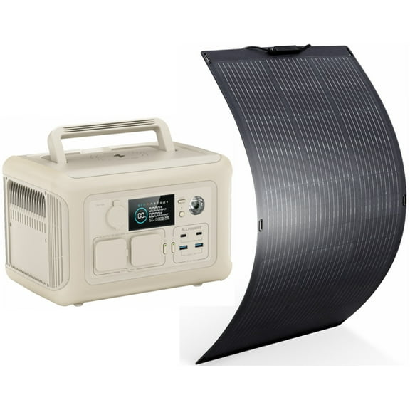 ALLPOWERS Beige R600 Portable Solar Generator Kit, 100W Monocrystalline Flexible Solar Panel with 600W 299Wh LiFePO4 Power Station, Solar Batter Charger for Camping, Home Backup [Shipping Separately]