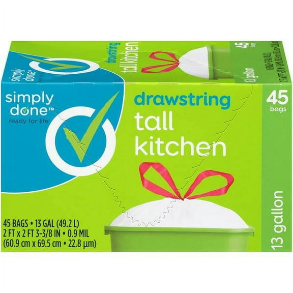 Simply Done 45-Count 13 Gallon White Drawstring Kitchen Trash Bag