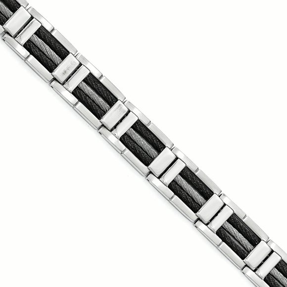 Stainless Steel Polished Three Strand Cable Link Bracelet 8.5 Inch "Bracelets