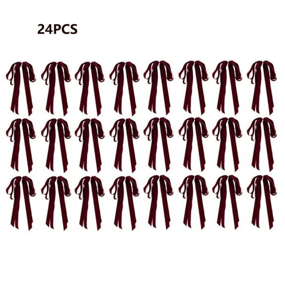 Velvet Christmas Tree Bows – Red Bows with Twist Ties for Wreath, Garland, Tree, Gift Wrapping & Holiday Crafts – 24 Pack