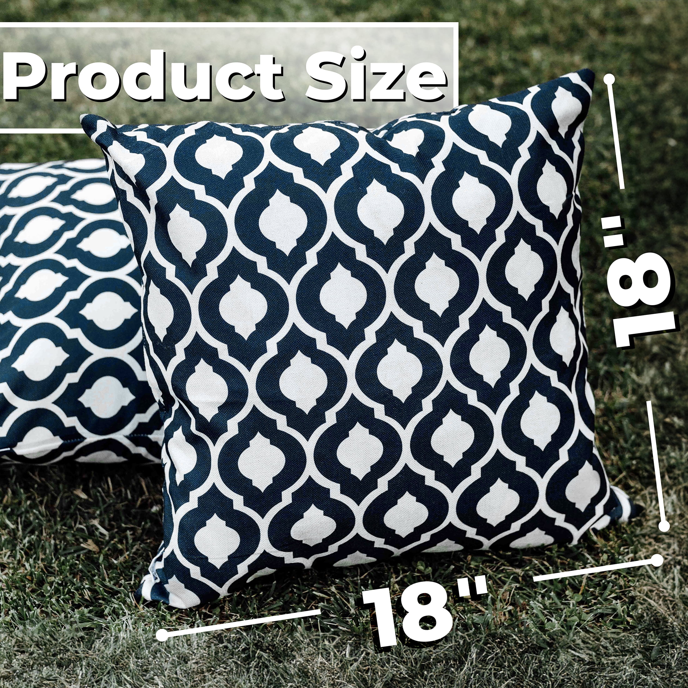DecorX Weather Resistant 18x18 in Modern Moroccan Oasis Outdoor Pillow Covers, Blue and White, 2 Count