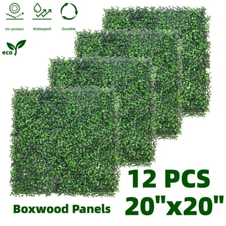 12PCS 20"x20" Artificial Boxwood Panels,Boxwood Hedge Wall Panels,Artificial Grass Backdrop Wall, Privacy Hedge Screen UV Protected for Outdoor Indoor Garden Fence Backyard