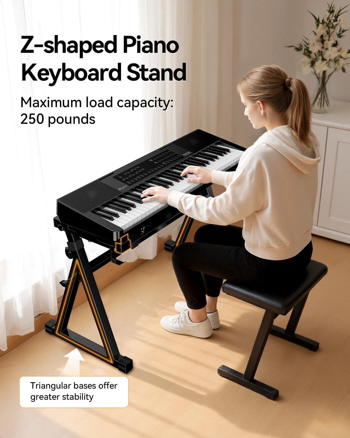 Keyboard Stand Double-X, Heavy-Duty, Pre-Assembled Piano Stand for Kids and Adults, 8 Adjustable Digital Piano Stand with Locking Straps Fits 54 61 88 (X)