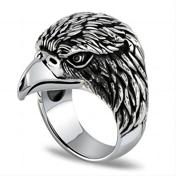 PikaLF Vintage Hawk Eagle Ring for Men, Viking Eagle Head Rings, USA Flying American Bald Eagle Ring, Gothic Eagle Amulet Ring, Punk Animal Eagle Jewelry Gift for Veterans Men