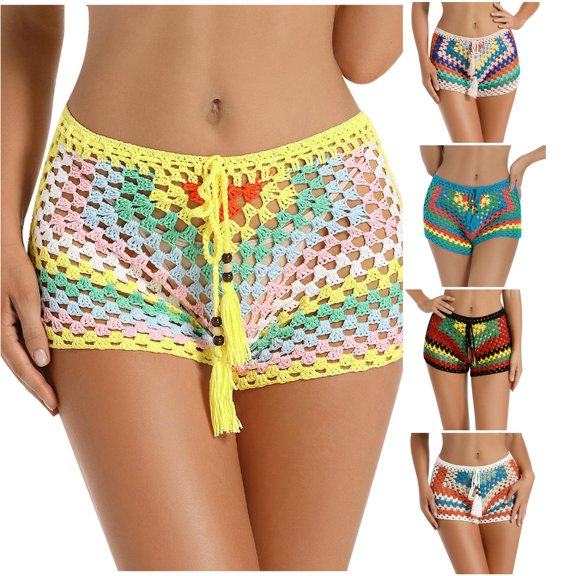 Women's Board Shorts Bikini Full Coverage Yellow Mid Rise High Leg Bikini Bottom Womens Swimsuits