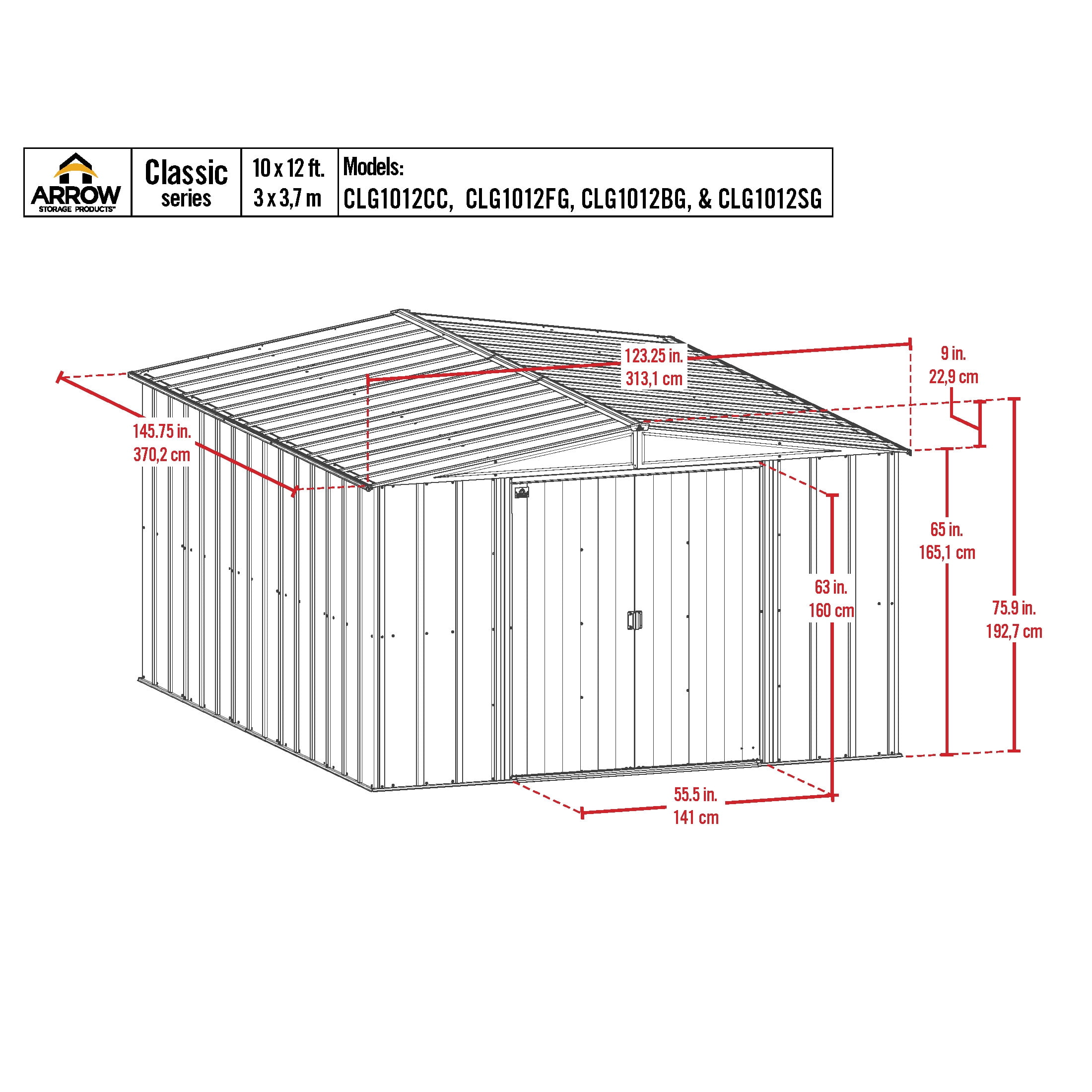 Arrow Classic 10 x 12 x 6 ft Charcoal Steel Storage Shed