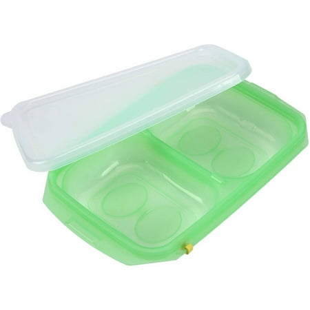 Cubbie Tray Lids - Easily Pop Out 2 Compartments Ice Cube, Food, Baby Food, Drinks BPA-Free PE Tray with Clear Lid, Green