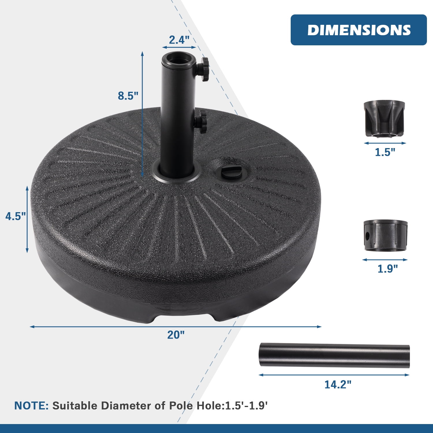 Autlaycil 48 lbs Round Umbrella Base Water Filled Patio Standing Outdoor Living Heavy Duty, Black