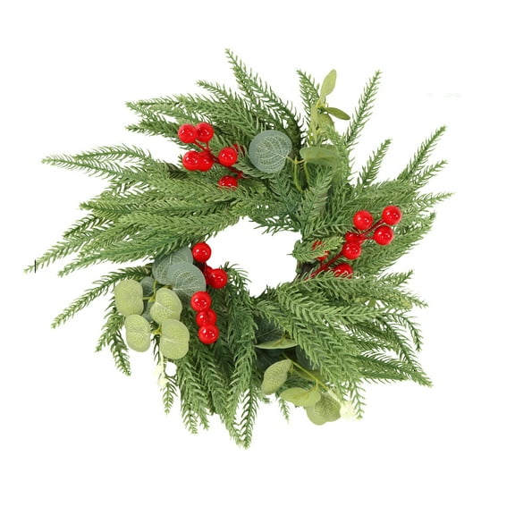 Candle Ring Wreath - Plastic Centerpiece with Artificial Flowers and Berry Accents for Festive Holiday Decor, Dining Table, Fireplace and Party Decor
