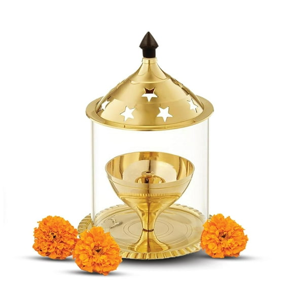 Akhand Jyot Decorative Brass Pooja Diya for Pooja & Other Religious Rituals (17 x 11 Cm)