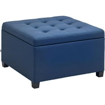 FASCK Fabric Tufted Square Storage Ottoman with Flip Top Seat Lid, Metal Hinge and Stable Eucalyptus Wood Frame for Living Room, Entryway, or Bedroom, Blue