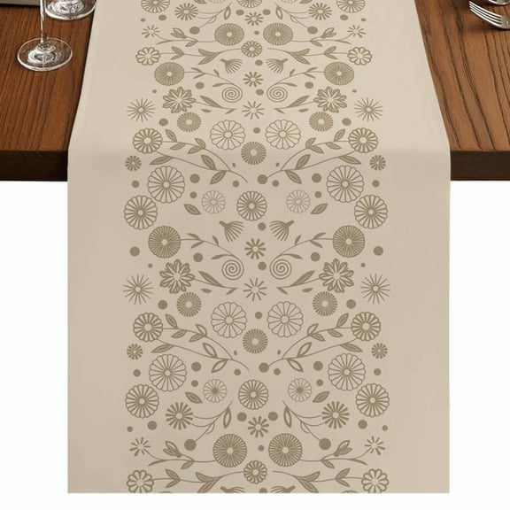 Table Runners 48 Inches Long Dress Scarves, Japanese Farmhouse Kitchen/Dining Table Runner, Short Coffee Tablerunners, Beige Farmhouse Retro Floral Leaf Pattern 13x48 Inch