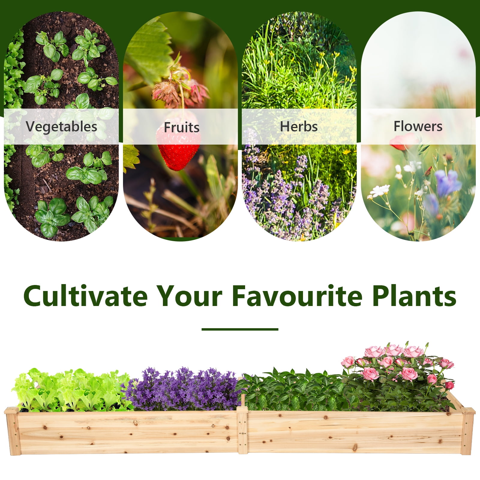 Costway Wooden Raised Garden Bed Outdoor Wood Planter Box for Vegetables Flowers Fruit