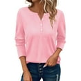 thumbnail image 2 of Pink Women's Long Sleeve T-shirt, Women'S Button Long Sleeve T Shirt Round Neck Casual Tunic Top,Women's Long sleeve T-shirt M, 2 of 8