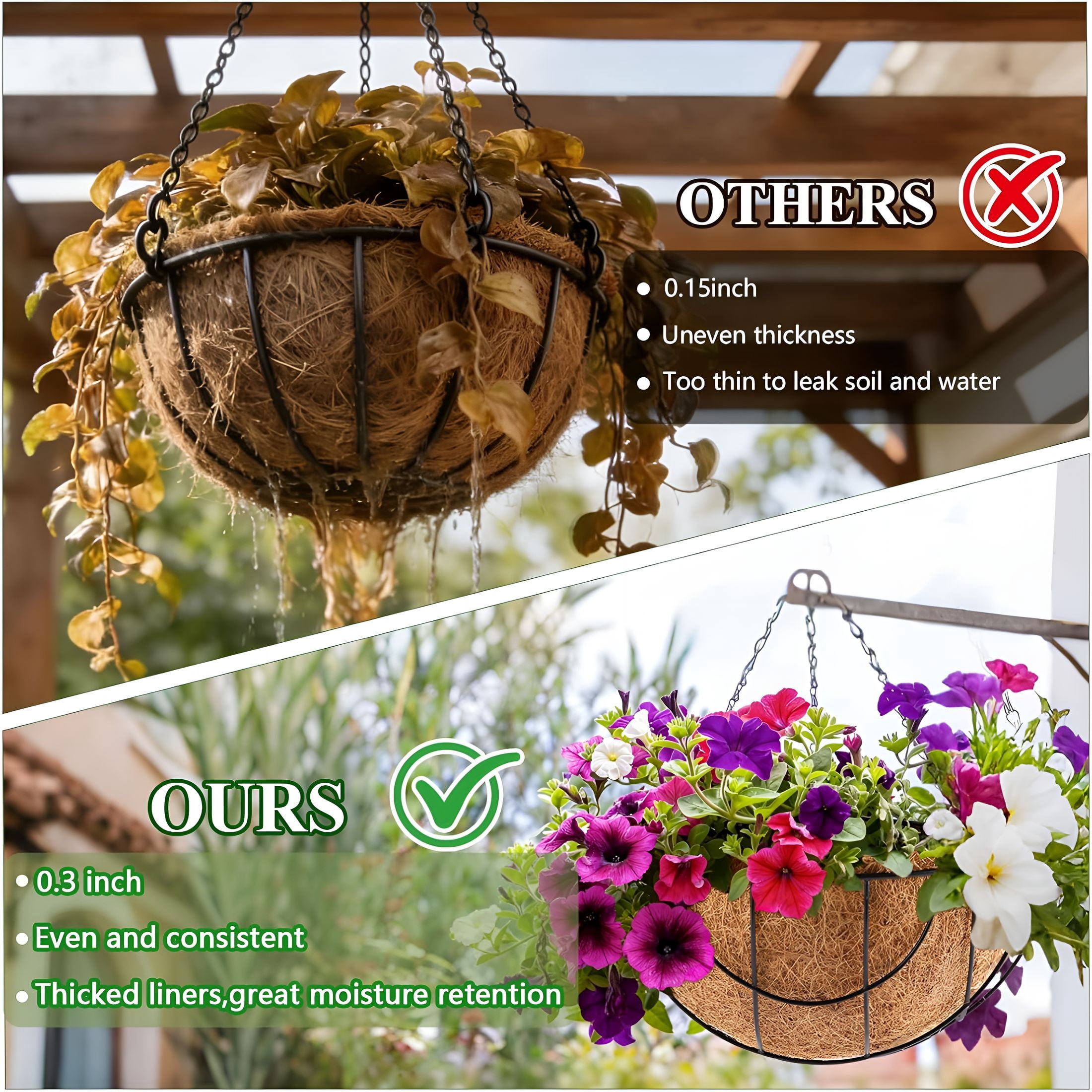RLESO Coco Liner Roll,16 X 170 Inch Thick Natural Coconut Liners for Planters Window Box Flower Basket Garden Decoration,Coco Fiber Mat for Animal Pet Pad,Reptile Carpet,Snow Mat,Diy Moss Pole