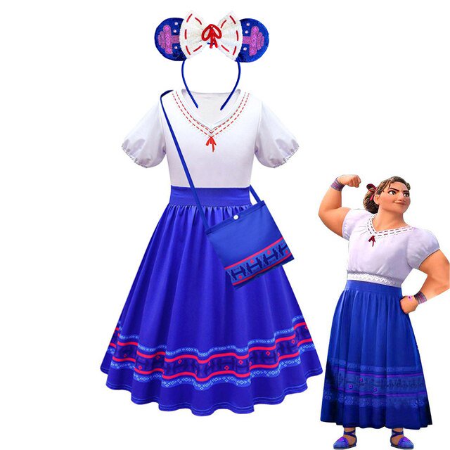 Disney Mirabel Isabela Costume for Girls Princess Dress Suit Cosplay Encanto Carnival Birthday Party Wreath Clothes Bag Charm9-10T (140) Gao Jinjia LED