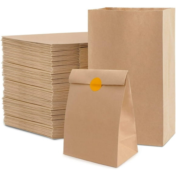 shiyou-Brown Paper Bags 50Pcs Durable Oil-Proof Bread Hamberger Bag, Grocery Sack Lunch Bags, Food Storage Bags with Foldable Mouth(Brown, 4.72x2.75x8.46inch)