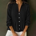 thumbnail image 2 of Tops de Manga Larga de las Mujeres de Color Sólido Casual con Detalle Del Botón Plisado, Blusa de Lino con Cuello en V para el Otoño Diario, 2 of 8