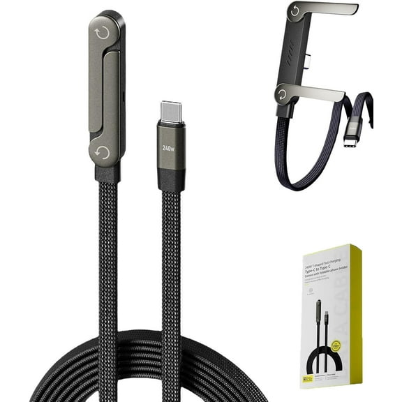 2-in-1 Invisible Holder Charger Cable – 240w Fast Charging Cord with Built-In Phone Stand, Chargestand 2-in-1 Cable, 240w Braided Fast Charge Cable with Built-In Phone Stand,Invisible Flat Folding