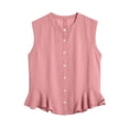 thumbnail image 6 of Drses 2026 Women's Cotton Linen Sleeveless Tank Top, Crewneck Button Front Pleated Peplum Blouse with Ruffled Hem, Lightweight Breathable Casual Versatile Shirt, 6 of 6