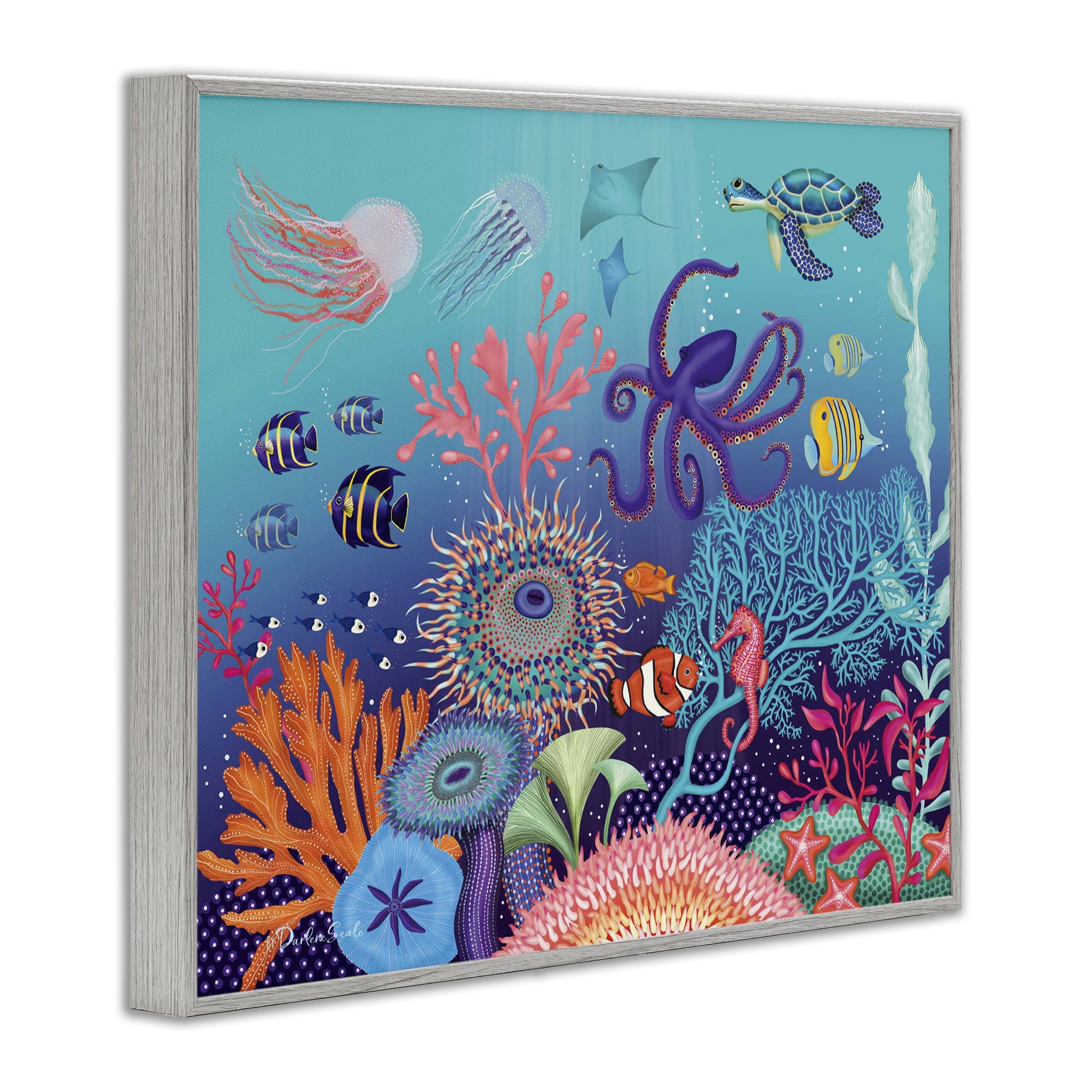Stupell Industries Magical Underwater Reef Nautical & Beach Painting Gray Framed Art Print Wall Art, 11 x 14