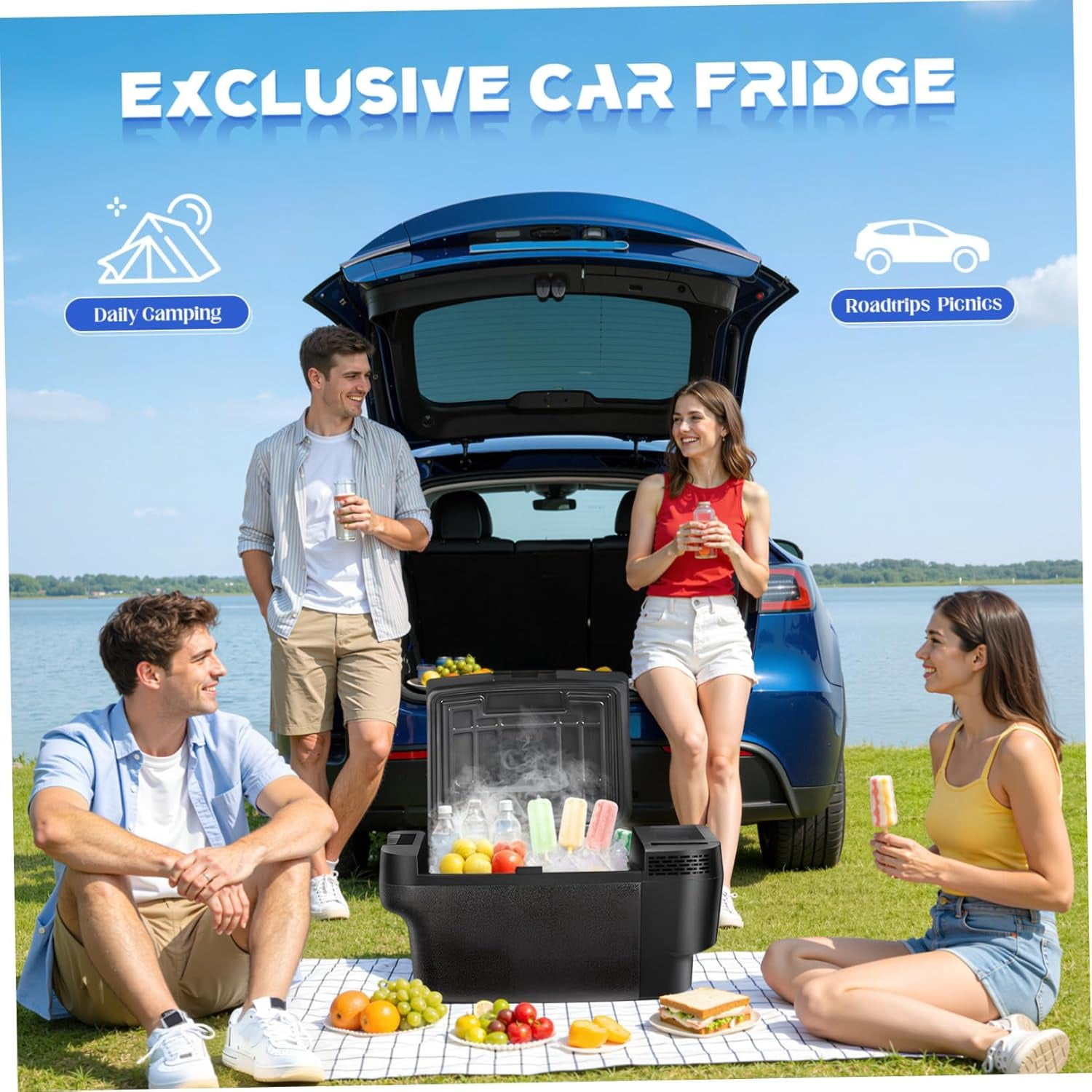 cooboom Tesla Model Y 35L Portable Car Refrigerator Cooler – App-Controlled, Ultra-Quiet 28dB Freezer for Camping & Road Trips (2019–2026 Model Y)‌