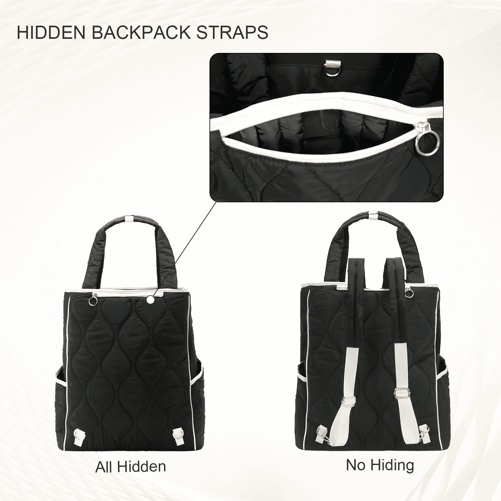 CCGTIOR 2-in-1 Tennis Tote Bag & Tennis Racket Backpack – Extra-Large Quilted Pickleball Racquet Bags, Water-Resistant & Lightweight for Men & Women (Black)
