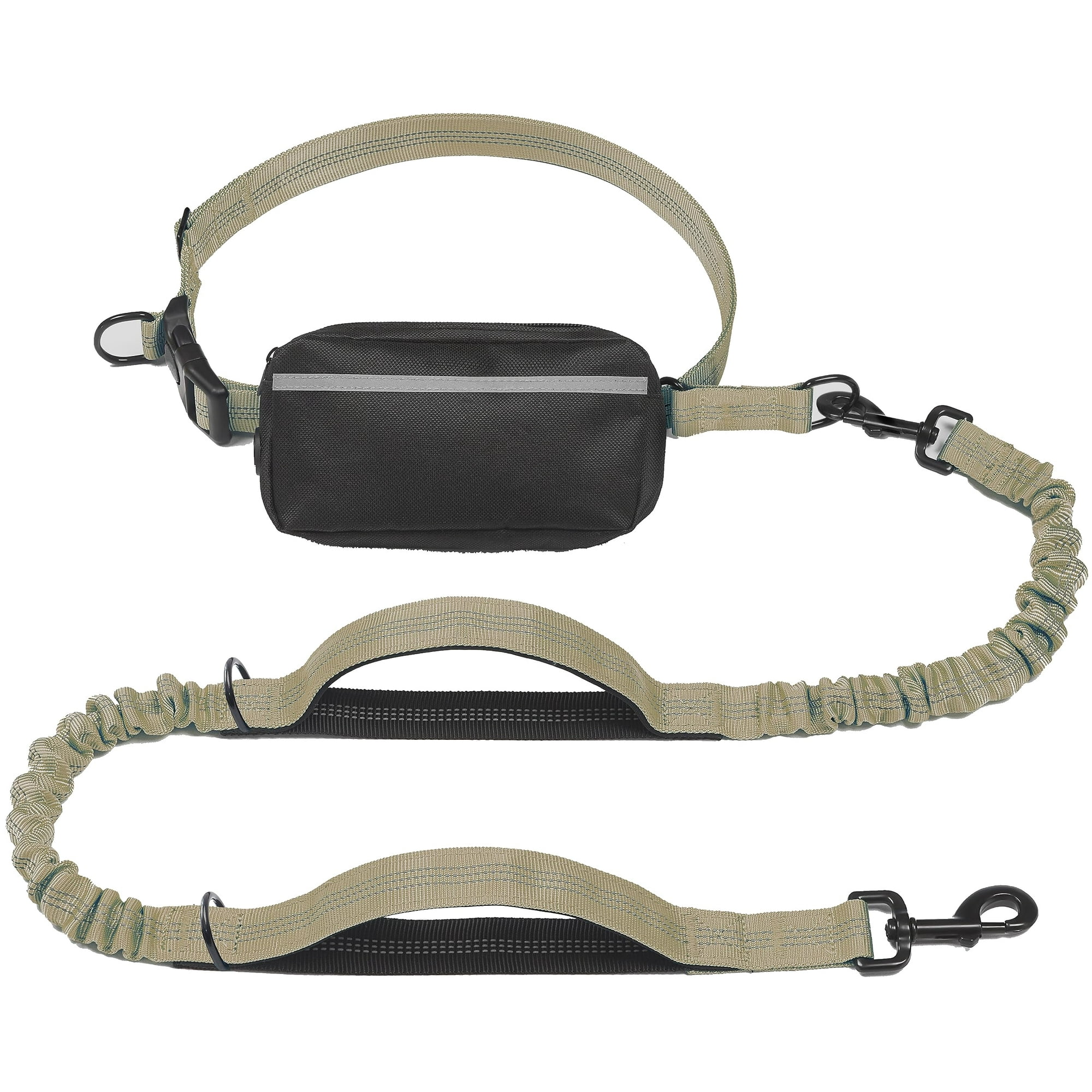 iYoShop Hands Free Dog Leash with Zipper Pouch Dual Padded Handles and Durable Bungee for Walking Jogging and Running Your Dog Large 25 120 lbs Khaki Walmart