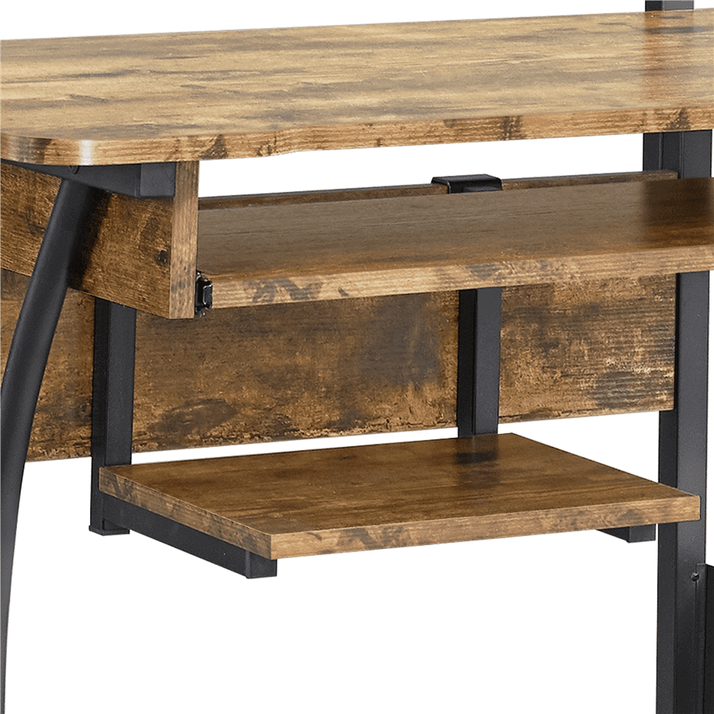 Yaheetech 3 Tiers Computer Desk with Charging Station for Home Office,Rustic Brown