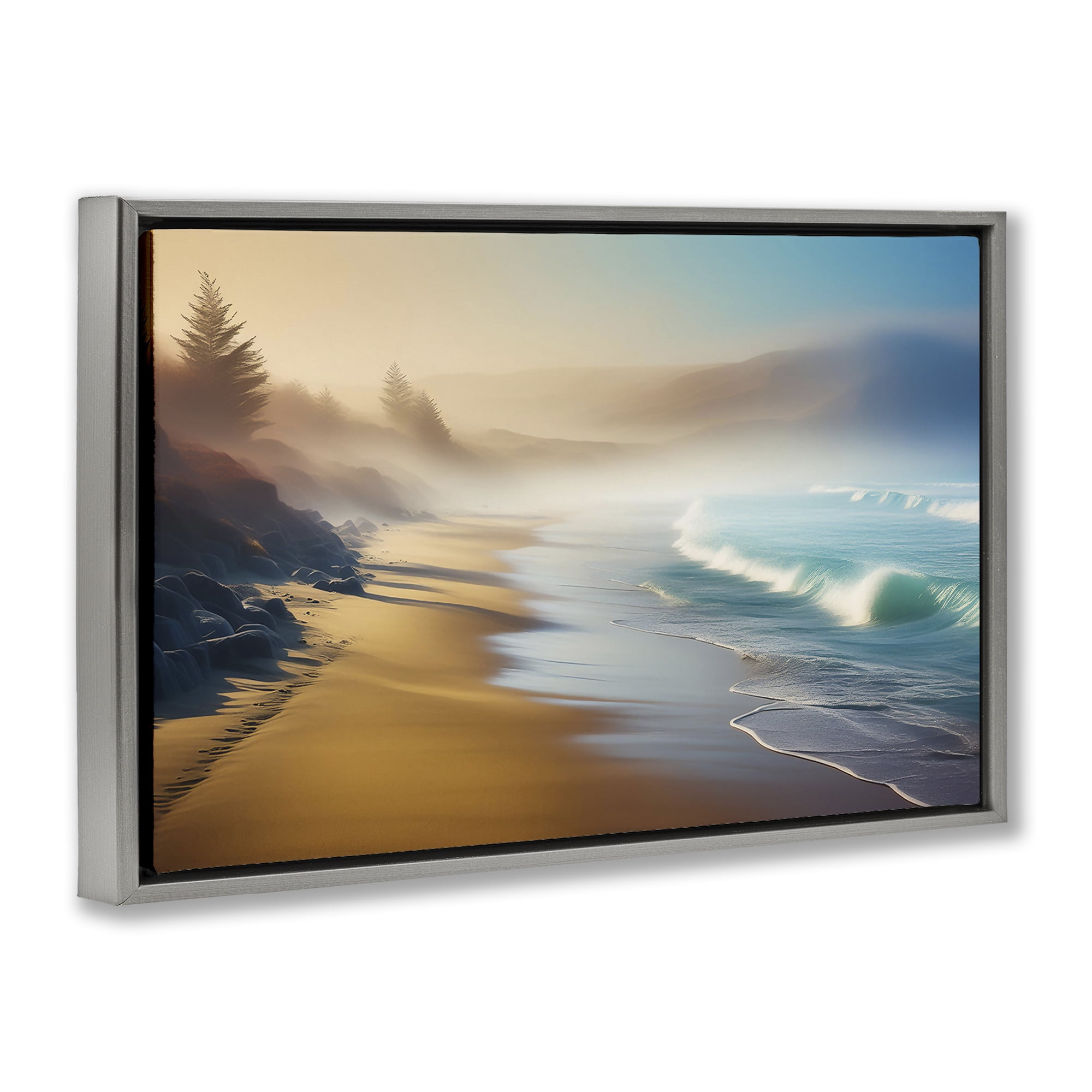 Stupell Industries Smooth Beach Tide Landscape & Nature Painting Gray Floater Framed Canvas Art Print Wall Art, 31 x 21