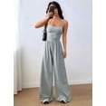 thumbnail image 5 of Women'S Summer Jumpsuit Spaghetti Strap One-Piece Outfit Wide Leg Baggy Pants Romper Light Gray M, 5 of 8