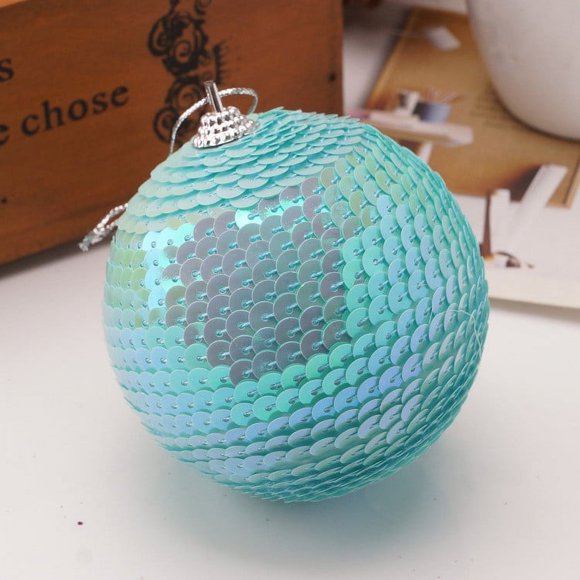 Pompotops Décorations de Noël Extérieur Intérieur,Décorations de Noël pour la Maison,Décorations de Noël pour le Sapin,Boules Pailletées à Sequins de Noël Boules Ornement de Sapin de Noël Décoration 8CM