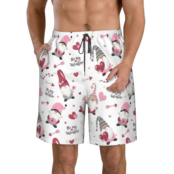 Balery Valentine's Day gnomes Traje de Baño Estilo Hawaiano para Hombre, Shorts de Secado Rápido con Bolsillos-X-Large