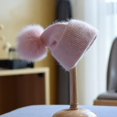 thumbnail image 2 of Gorro de angora para mujer, gorro de invierno tejido con pompón de piel auténtica, accesorio cálido para esquiar al aire libre, de lujo, para otoño, 2 of 5