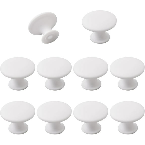 Round Drawer Knobs,10pcs White Cabinet Door Knobs Single Hole Plastic Door Handles Kitchen Cupboard Handles with Screws for Wardrobe & Drawers
