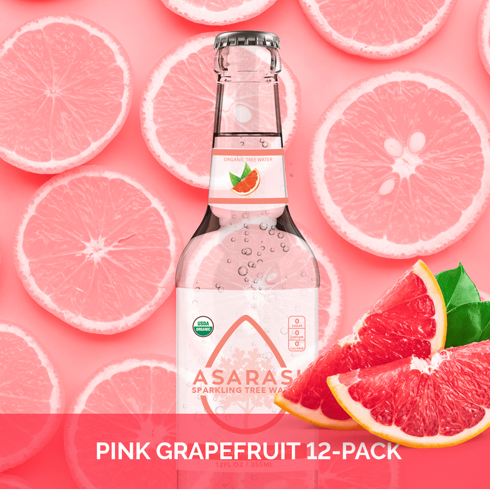 Asarasi Organic Sparkling Pink Grapefruit Tree Water