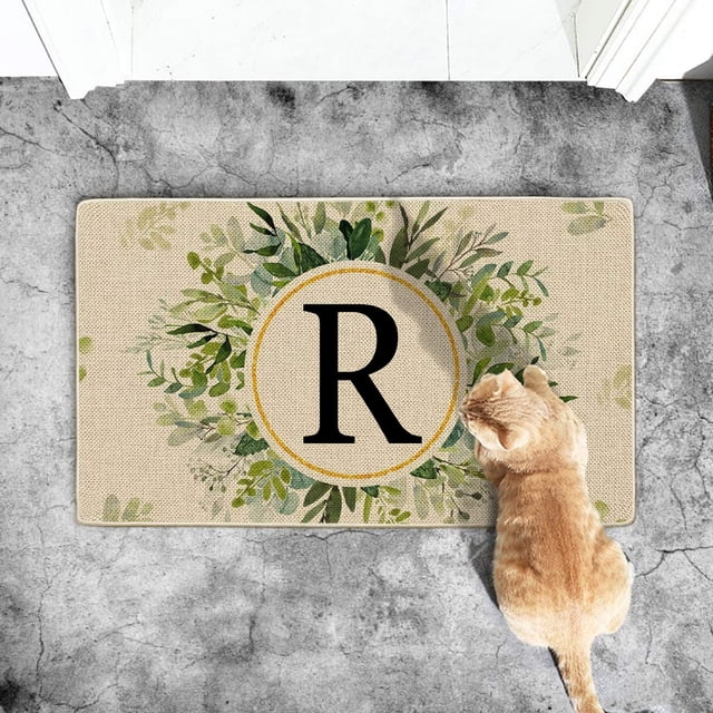 Family Name Initial Summer Welcome Doormat Non Floor Mat for Indoor Outdoor Holiday