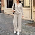 thumbnail image 5 of Mfakffe Womens 2‑Piece Tracksuit Set Henley Long Sleeve Top & Drawstring Wide Leg Pants Loose Soft Matching Loungewear Outfit, 5 of 5