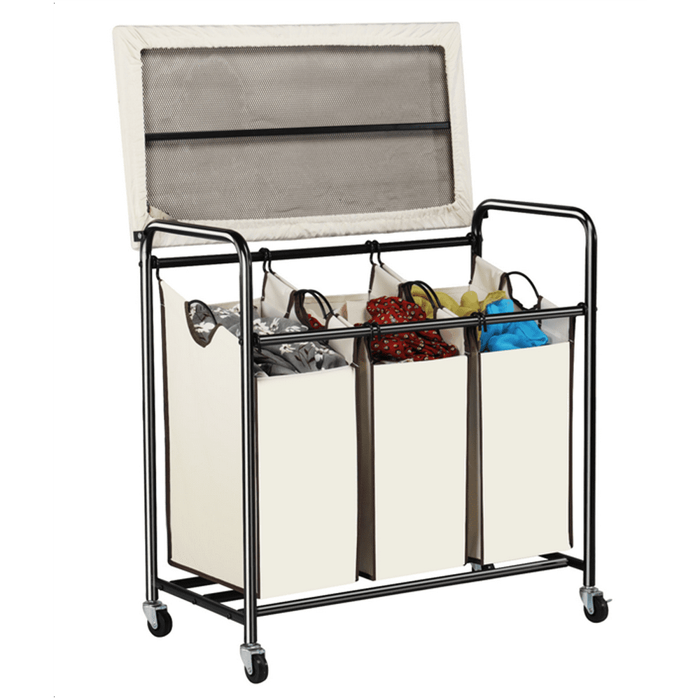 Yaheetech Rolling Storage Triple Laundry Sorter Cart 3 Liftoff Bag