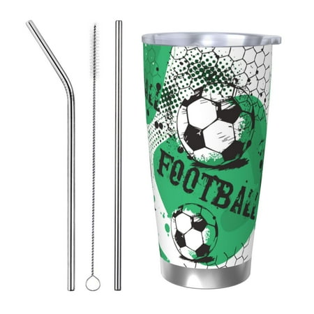 

20oz Straw Three-Piece Set Car Cup For The Coffee Shop Office Car Sports Home Easy To Carry Out Abstract Football Pattern
