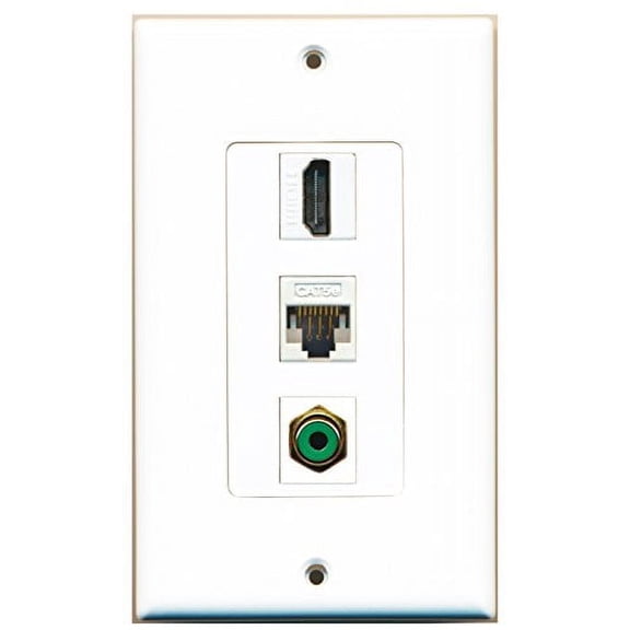 RiteAV - 1 Port HDMI and 1 Port RCA Green and 1 Port Cat5e Ethernet White Decorative Wall Plate