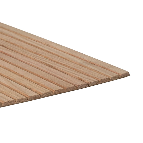 Outwater 1 ft x 4 ft x 3/16 in Unfinished Solid White Oak Tambour Sheet, 3/4 in 60 Degree Groove Flat Slat Panel
