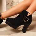 thumbnail image 5 of Women Platform Ankle Boots Suede High Block Heel Side Zipper Heart Buckle Fall Winter Boots Round Toe Casual Booties, 5 of 8