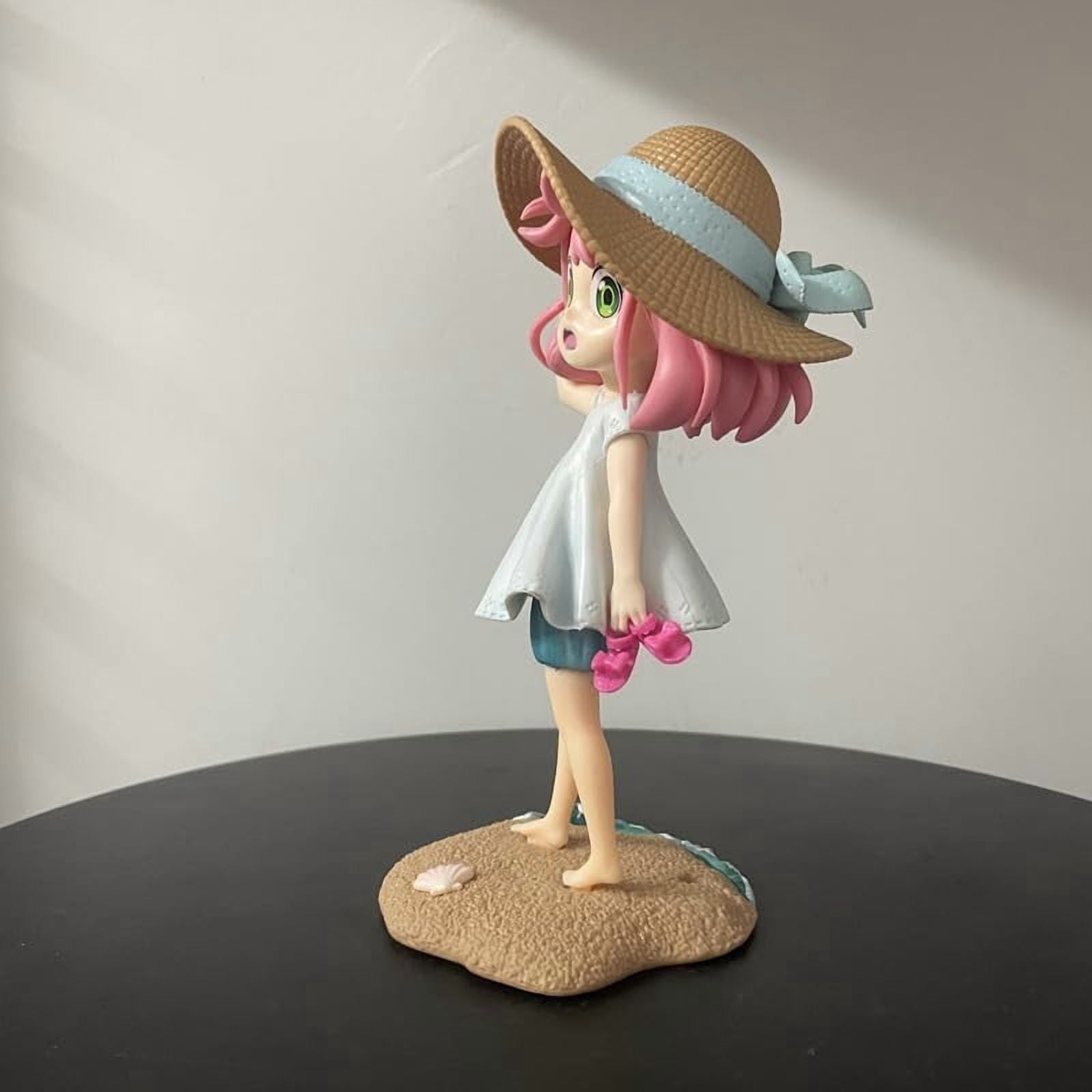 Newly Anya Figure Wearing A Hat Beach Anya Forger Action Figures Anime 18cm/7.1inch Character Collection Statue Model Desktop Decoration Ornament Gifts