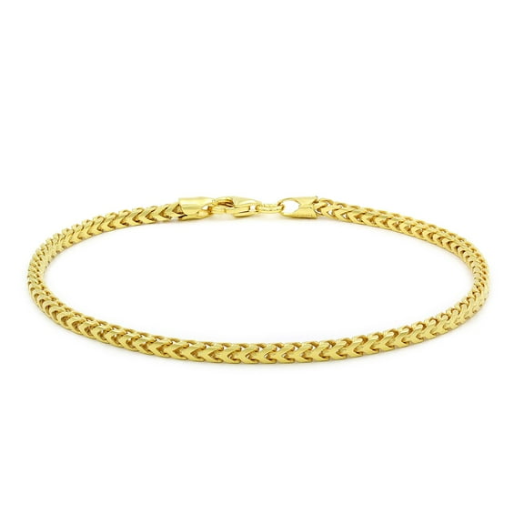 925 Italian Sterling Silver 2.5mm Solid Franco Bracelet, FREE Microfiber Cloth, Yellow Gold Plated Square Box Chain, Giorgio Bergamo
