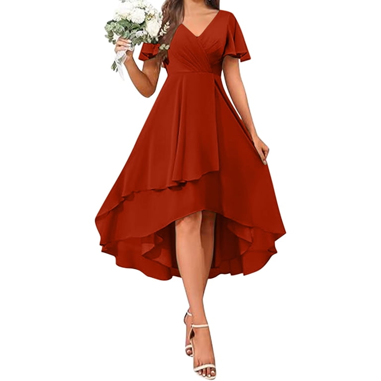 orange plus size formal dresses Burnt Mother Of The Bride A Line Chiffon V Neck Ruffle Sleeves Appliques Waist High Low Mother Of The Bride Dresses The A Line design flatters all shapes while the V Neck and intricate lace detailing add a touch of sophistication Chantal Plus Size Orange Blazer