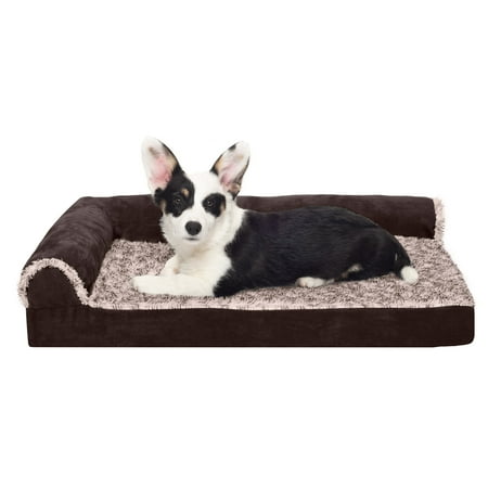 UPC: 0842229104578 | FurHaven Pet Products Two-Tone Faux Fur & Suede Deluxe Orthopedic Chaise Lounge Pet Bed for Dogs & Cats – Espresso Medium