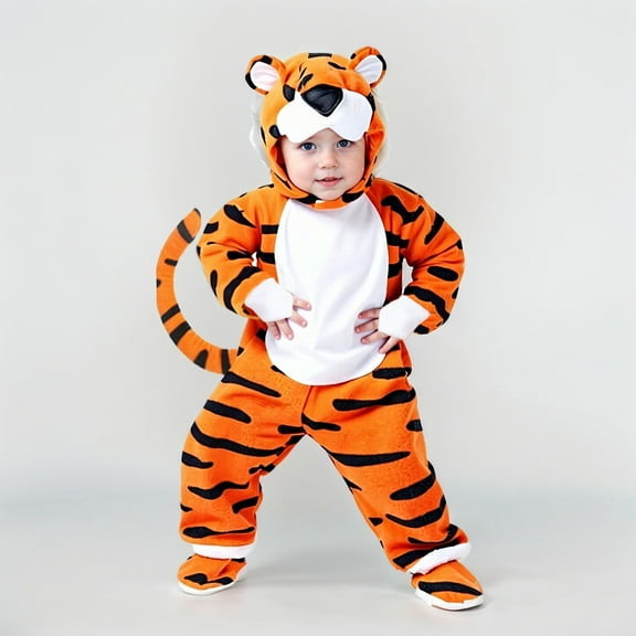 MEZZALL Adorable Animal Play Jumpsuit For Boys Tiger Character Onesie Soft Comfy Home Wear Kids Toddler Children Dress Up And Imaginative Play Soft Long Sleeve O-Neck Spring One-Pieces